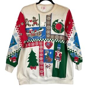 Vintage 90s Christmas Pullover Crewneck Sz Medium Graphic Retro